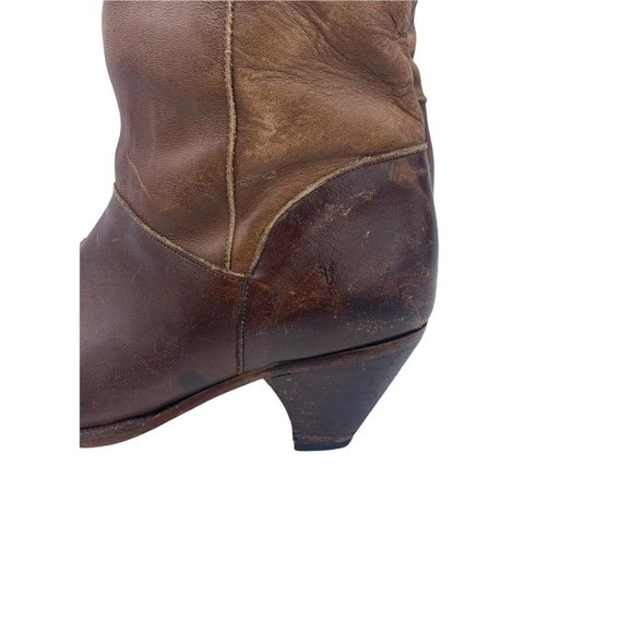 Frye 22169 Size 7 M Authentic Brown Leather Low Heel Mid Calf Boots - Picture 4 of 12